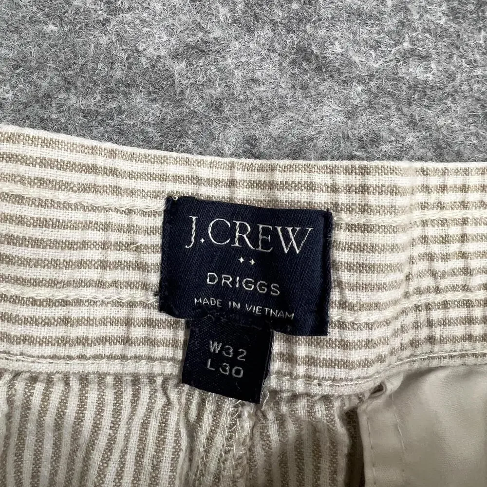 J CREW Pants Mens 32x30 Beige Driggs Jogger Linen Cotton Striped Fits30x28